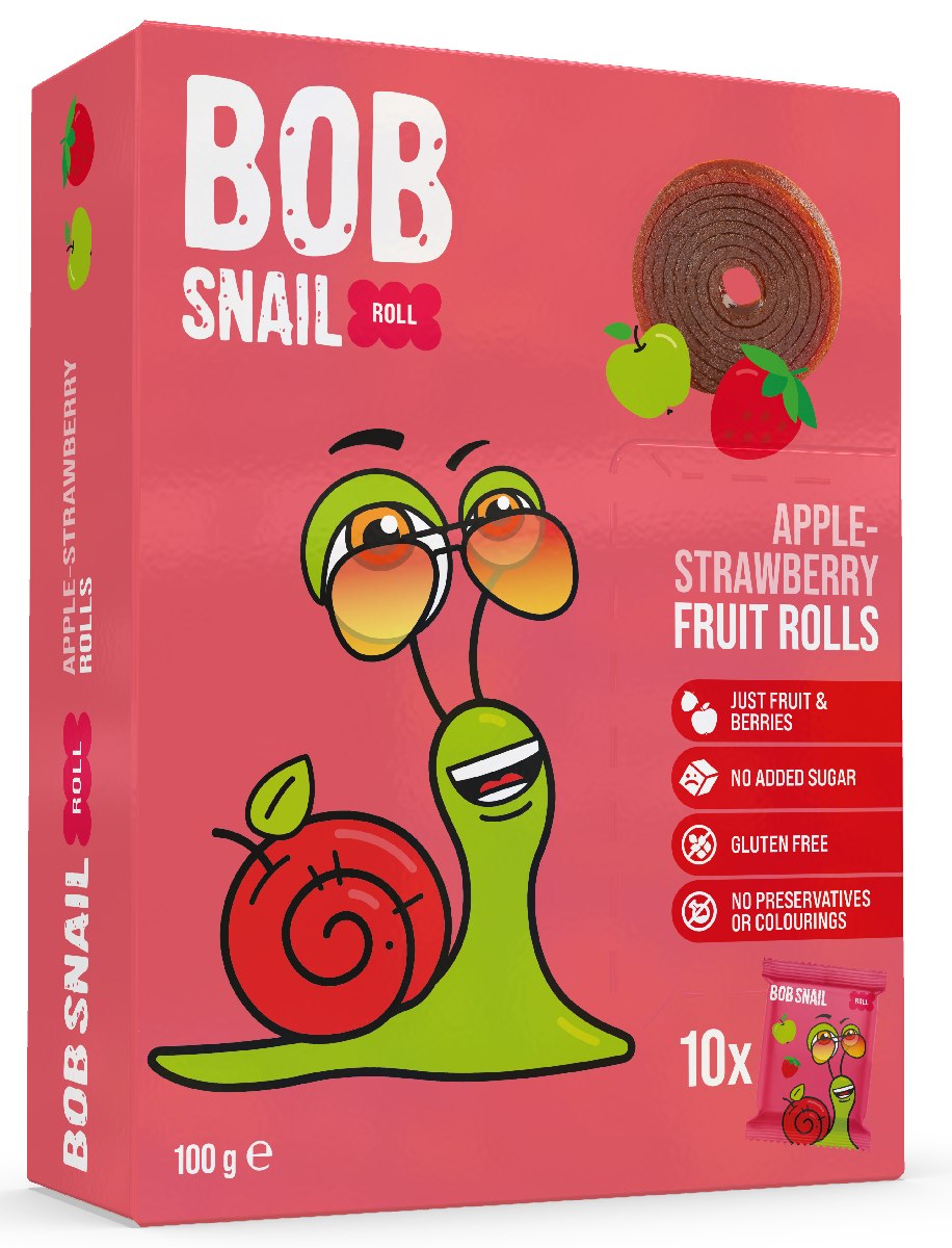 PRZEKĄSKI ROLL JABŁKO - TRUSKAWKA BEZ DODATKU CUKRÓW BEZGLUTENOWE 100 g - BOB SNAIL - obrazek 2