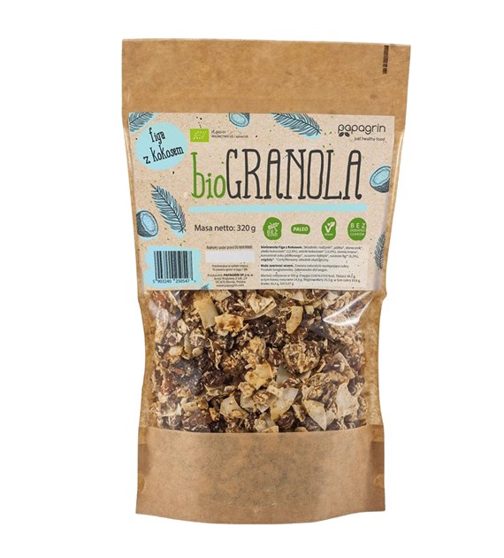 GRANOLA FIGA Z KOKOSEM BEZ DODATKU CUKRÓW BEZGLUTENOWA BIO 320 g - PAPAGRIN