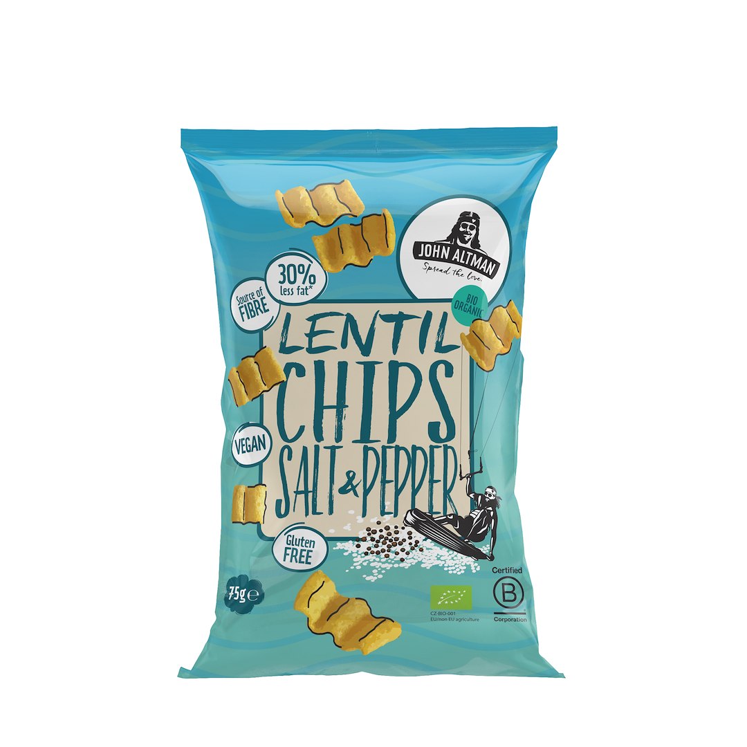 CHIPSY Z SOCZEWICY Z SOLĄ I CZARNYM PIEPRZEM BEZGLUTENOWE BIO 75 g - JOHN ALTMAN - obrazek 2